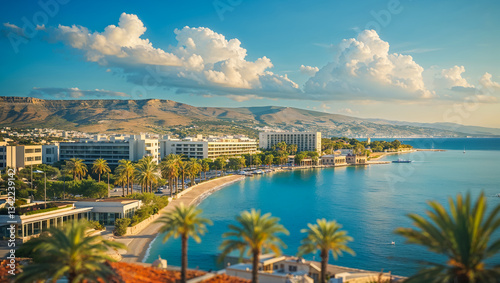 panorama of stunning resort Protaras Cyprus, sunny summer day