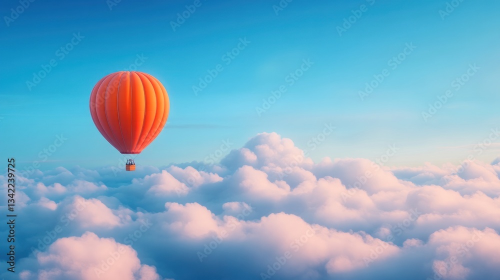 Fototapeta premium Orange Hot Air Balloon Soaring Above Cloudscape