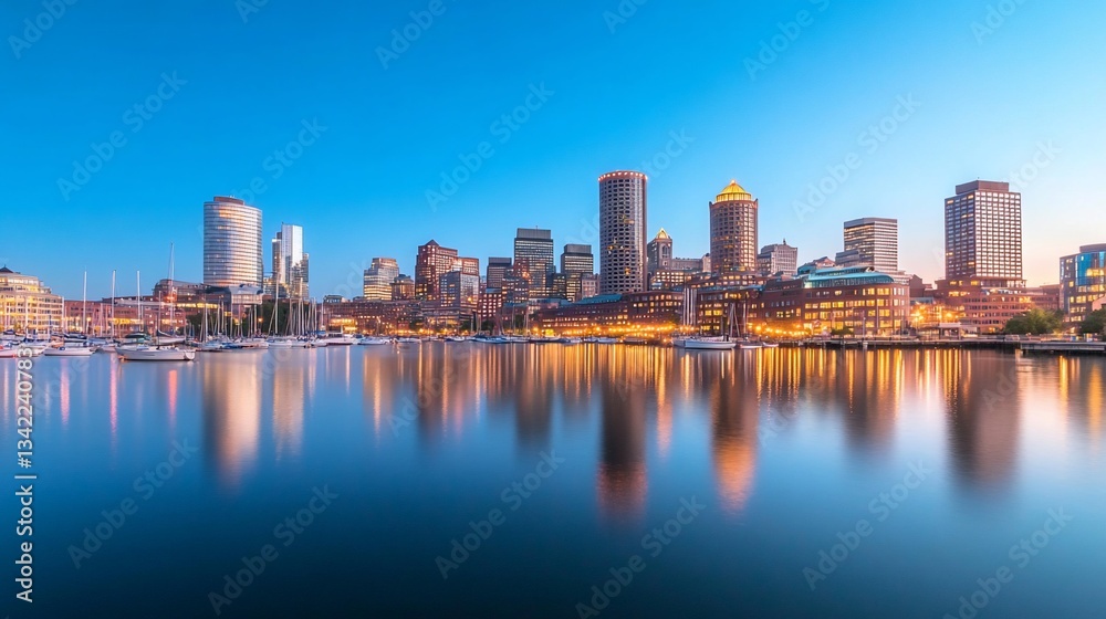 Obraz premium Coastal city skyline at dawn