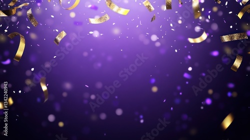 Purple Celebration Background with Golden Confetti
