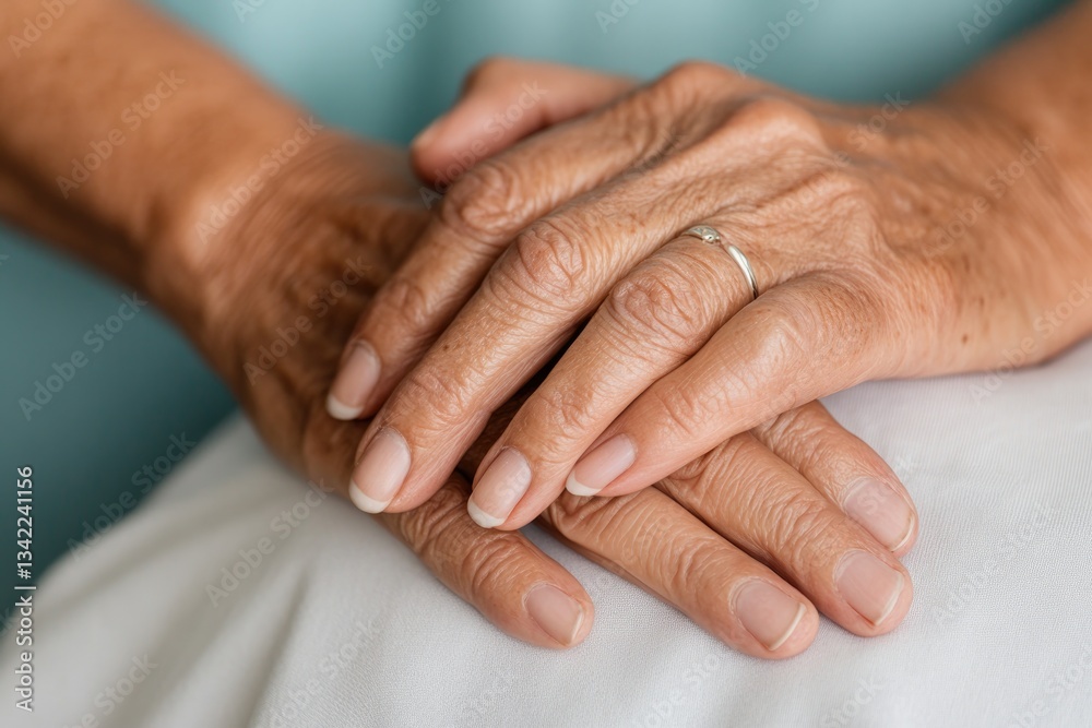 Gentle hands resting together, showcasing age and tenderness in Gentle hands resting together, showcasing age and tenderness in