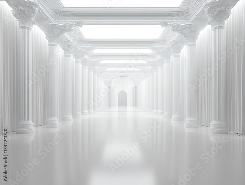 White Hallway for Classic Columns, Luxury Interior.