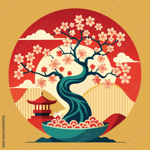 Vibrant and Intricate Chinese and Japanese Style Oriental Motif Illustration