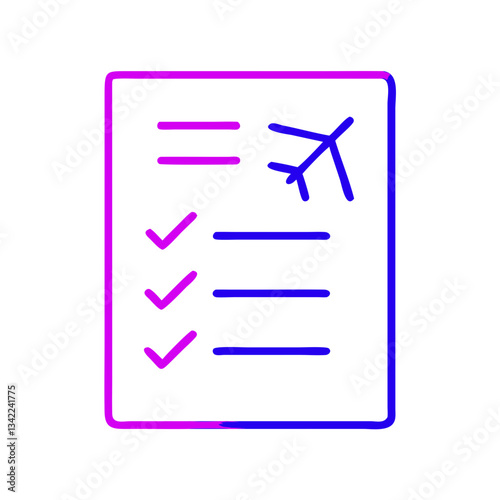 Aircraft checklist vector icon for flight preparation in gradient