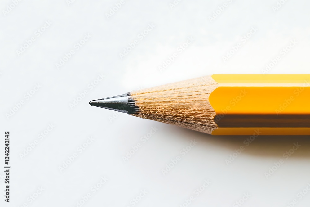 Fototapeta premium A sharpened yellow pencil lies on a white surface