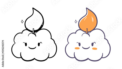 A fluffy cloud-shaped candle with a pastel-orange flame
