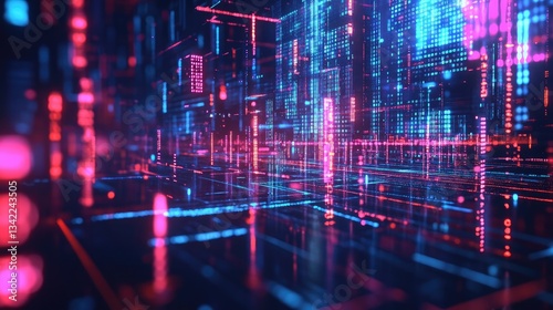 Wallpaper Mural Abstract Digital Cityscape With Glowing Lines And Data Streams of Information Flowing Through The Networked Structure of The Cityscape of The Future Cybernetic Urban Design of The New Era And Digital Torontodigital.ca