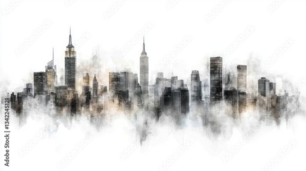 Obraz premium Dreamy NYC Skyline: A Watercolor Cityscape