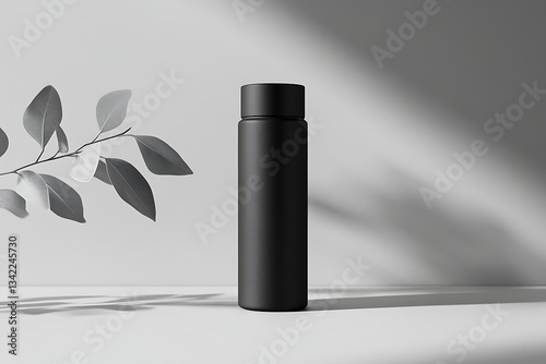Wallpaper Mural Black bottle mockup with leaves on a white background Torontodigital.ca