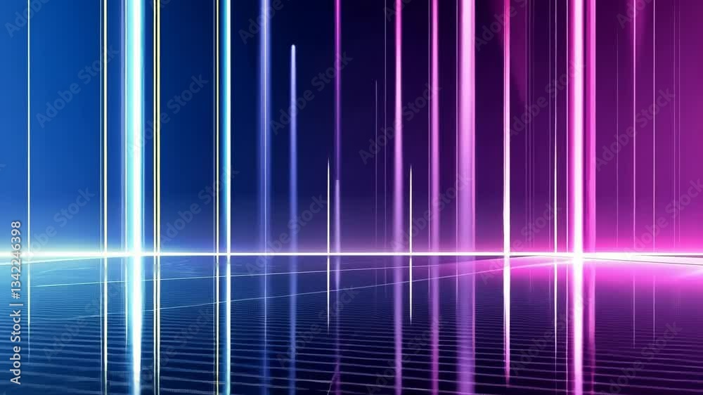 Abstract digital landscape with vibrant neon light columns