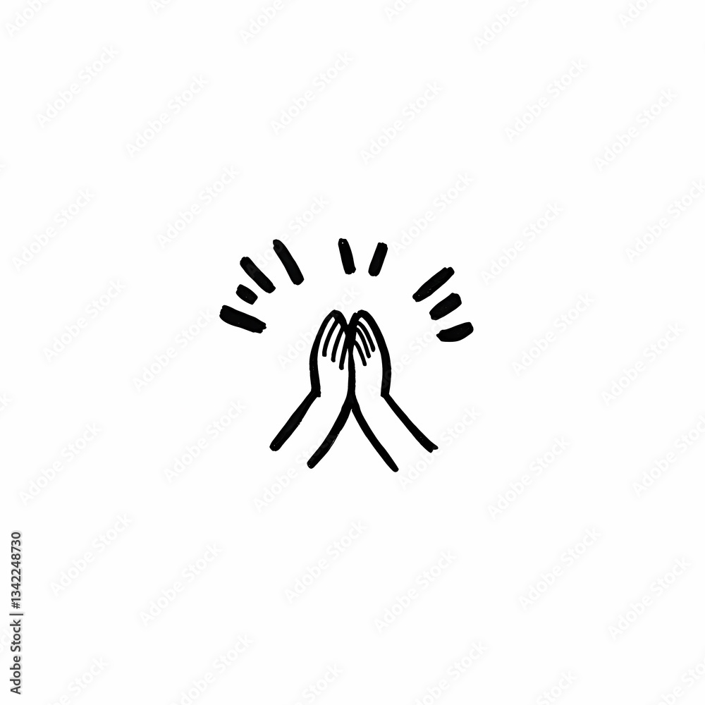 Fototapeta premium Hands symbolizing joy and gratitude in simple line doodle art style conveying a burst of happiness