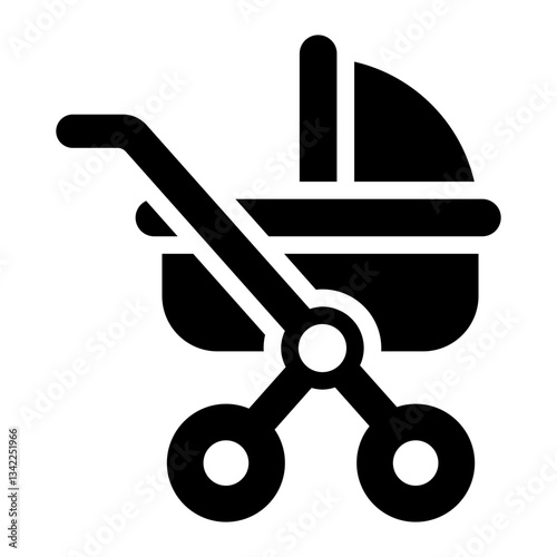 Stroller glyph icon symbolizing baby transportation and mobility