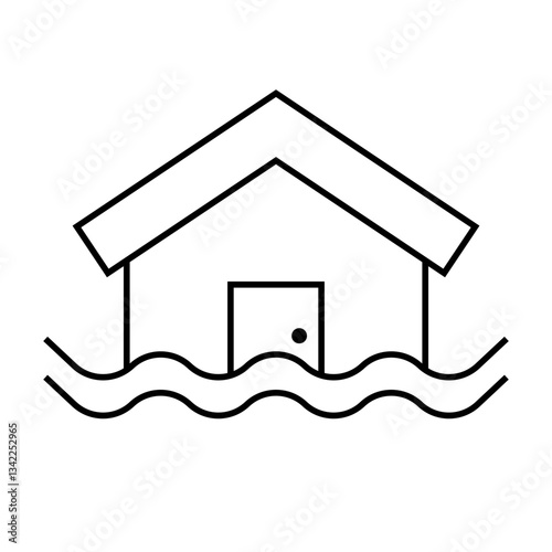 Simple flooded house icon. Vector.