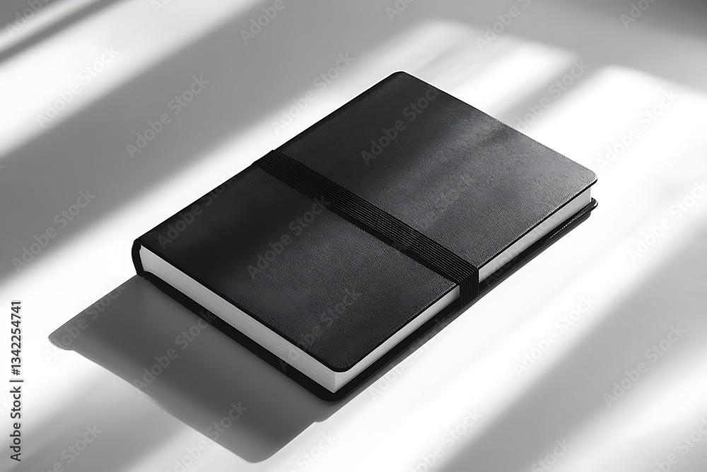 Black notebook mockup on white background with window shadow Black notebook mockup on white background with window shadow
