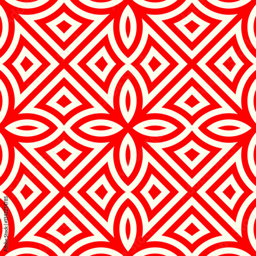 Seamless pattern. Symmetric geometric ornament. Ovals and kites abstract background. Ethnic wallpaper. Mosaic ornate. Digital paper. Textile print. Web design. Vector illustration. Tiles motif.