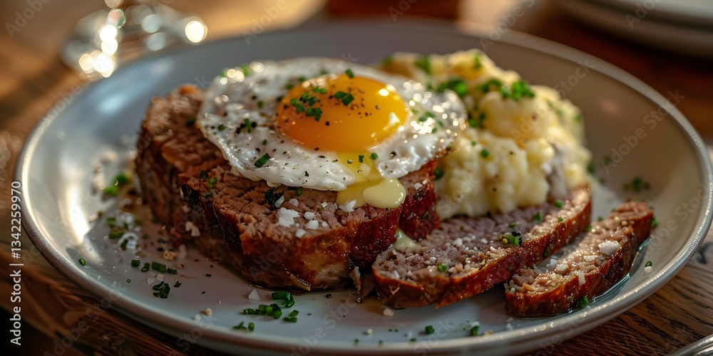 Delectable Meatloaf with Fried Egg and Mashed Potatoes Delectable Meatloaf with Fried Egg and Mashed Potatoes