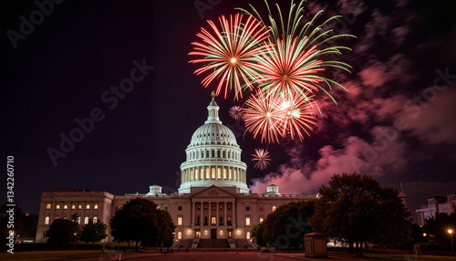 Fireworks display above the U.S. Capitol building at night