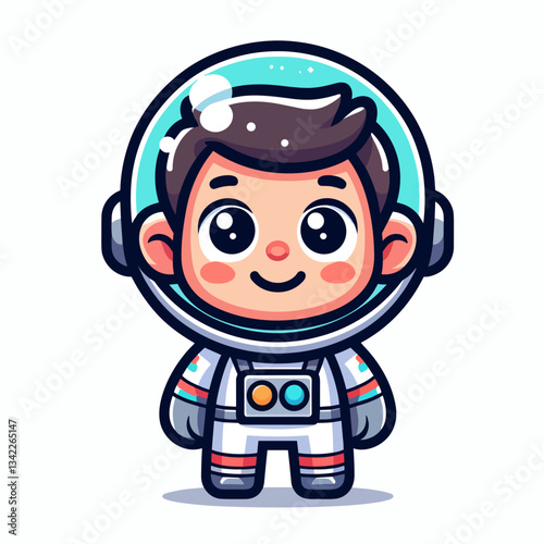 Cute cartoon astronaut boy character in a space suit