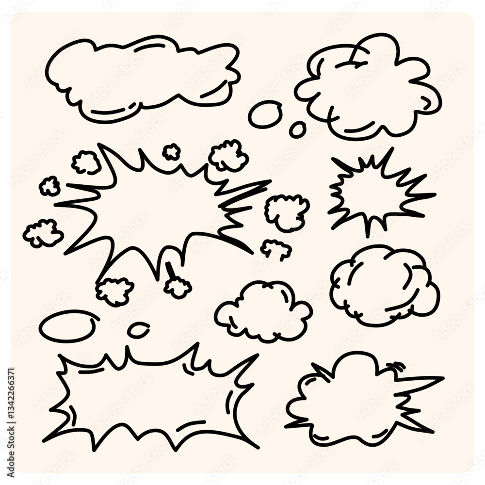 Fototapeta premium Vector illustration set of hand-drawn speech bubbles. Speech balloons, frames