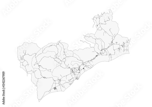 Vector map highway in coba lima east Timor with black and white color