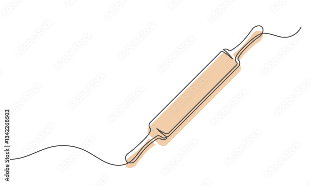 Fototapeta premium Rolling pin continuous one line isolated on white background