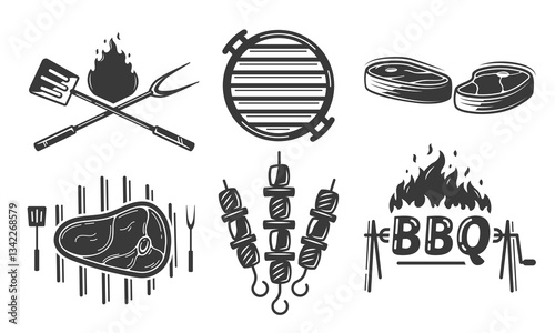 BBQ grill vector icon set isolated on white background