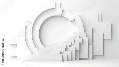 White Geometric Staircase Ascending Circular Portal