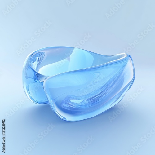 Abstract light blue glass bowl on a pastel background. Possible use Stock photo for interior design, home decor, or fashion photo
