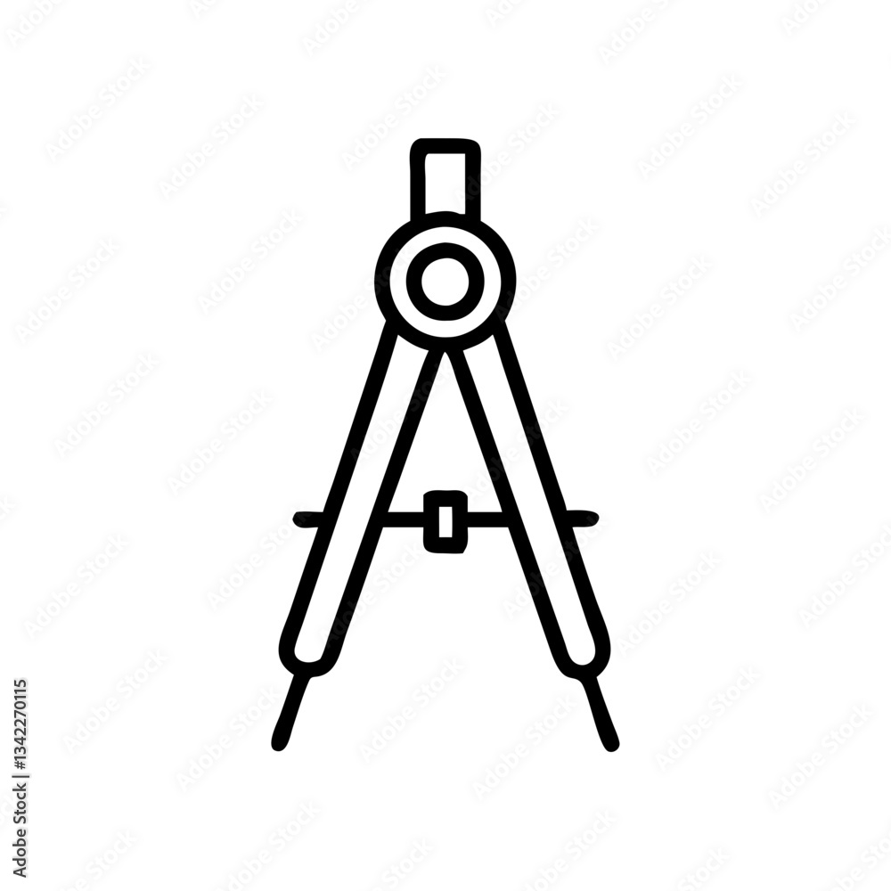 Drawing compass in minimalist style against a white background Drawing compass in minimalist style against a white background