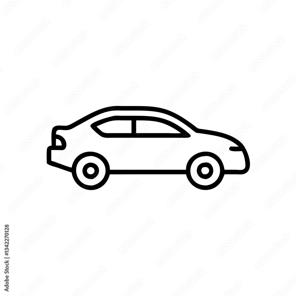 Outline of a car in profile view on a minimalist background  