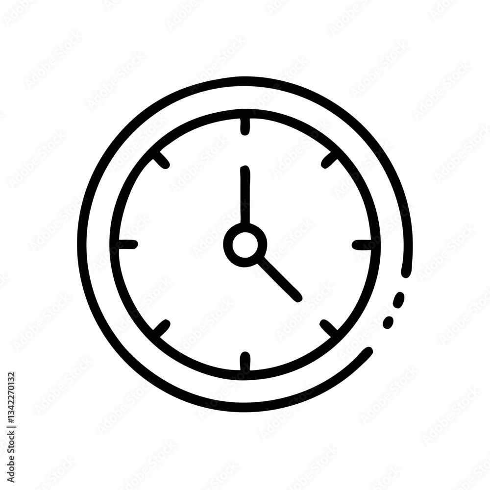 Simple line art clock design on a white background Simple line art clock design on a white background