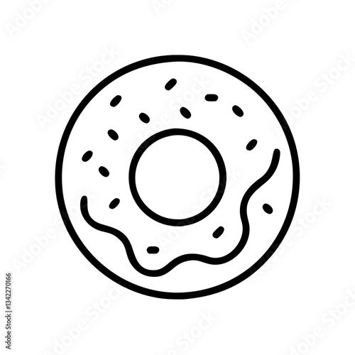 Donut with Sprinkles in Line Art Style on a White Background  
