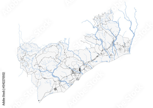 Vector map highway building and waterway in coba lima administrative east timor wih thite and black color