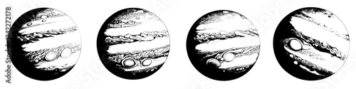 Jupiter planet black bitmap vector silhouette illustration