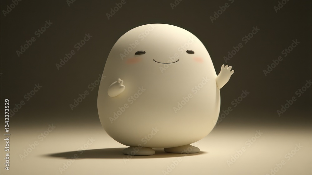 Cute, smiling, 3D rendered egg-shaped character waving hello. Cute, smiling, 3D rendered egg-shaped character waving hello.