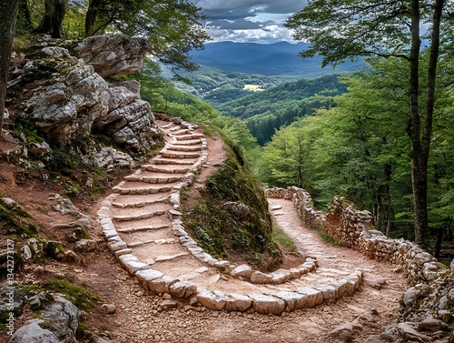 Winding Mountain Path for Scenic Vista.