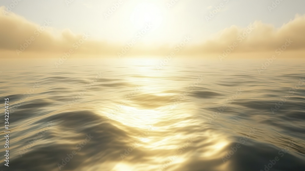 Obraz premium Serene Sunset Over Tranquil Ocean Waves with Soft Golden Light