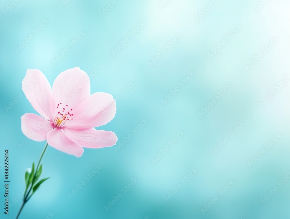 Soft Pink Blossom Blooming Against a Tranquil Blue Background Soft Pink Blossom Blooming Against a Tranquil Blue Background