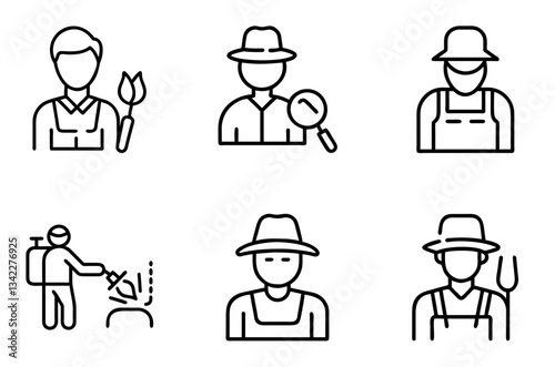 Farmers using tools for gardening against a simple background  