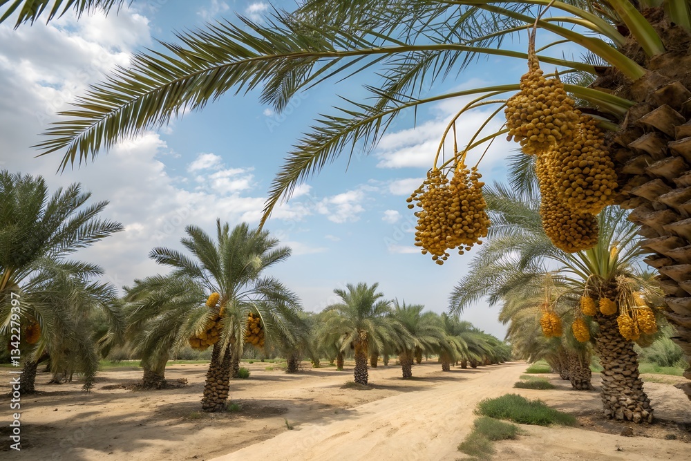 A beautiful dates fruit's garden in nature A beautiful dates fruit's garden in nature