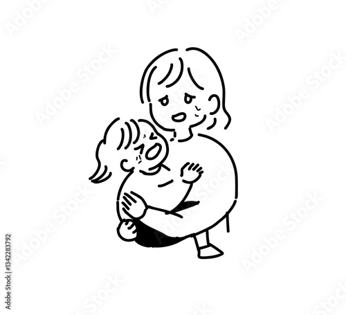 泣いている女の子を抱っこしているママ