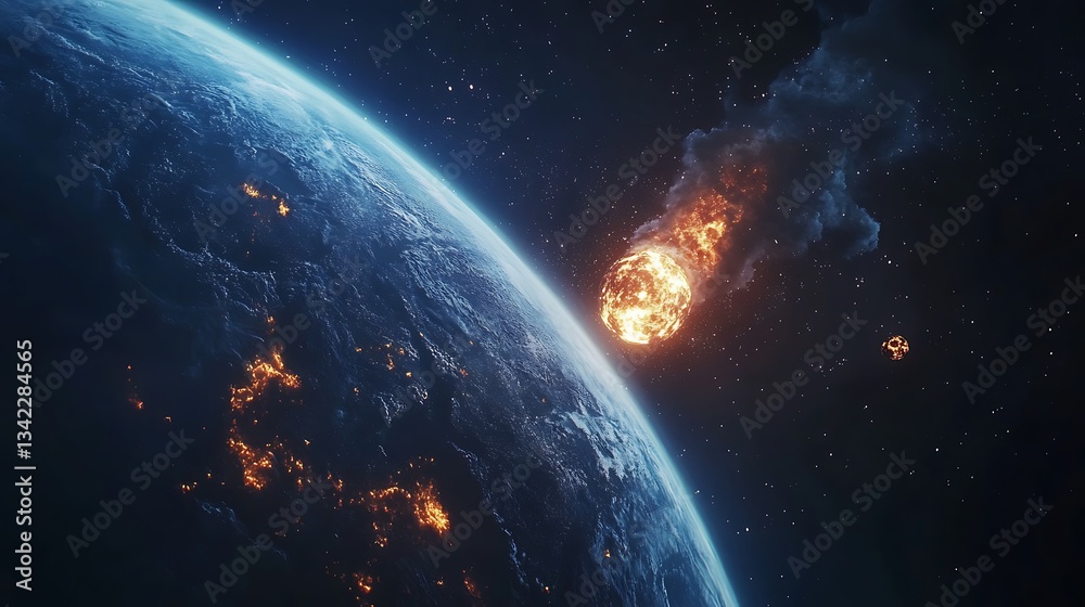 Fototapeta premium Fiery Meteoroid Approaching Earth: A Cosmic Threat