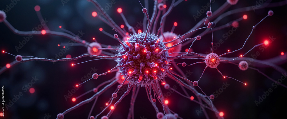 Fototapeta premium Futuristic neural network visualization with glowing nodes, AI concept
