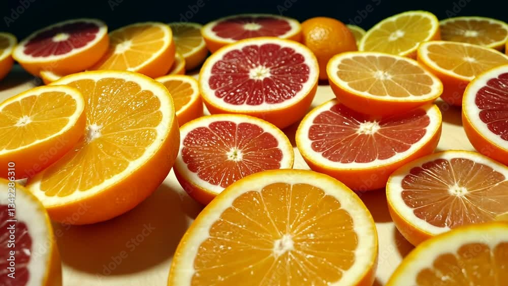 A vibrant collection of citrus fruit slices, oranges and grapefruits, showcasing their juicy interiors and contrasting colors. A vibrant collection of citrus fruit slices, oranges and grapefruits, showcasing their juicy interiors and contrasting colors.