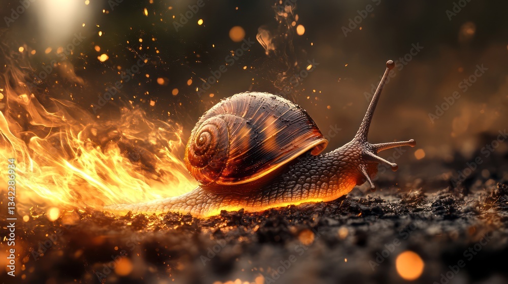 Fiery Snail Racing, Forest, Motion Blur Fiery Snail Racing, Forest, Motion Blur