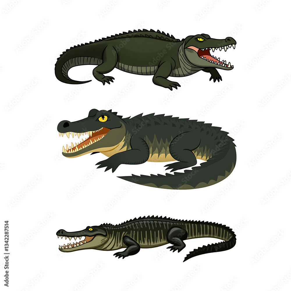 Fototapeta premium Crocodile and Alligator Cartoon Illustration: Wild Reptile Art
