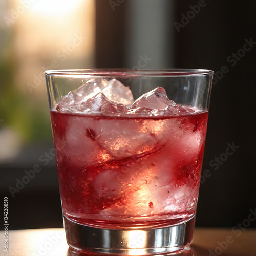 Wallpaper Mural Refreshing red drink with ice in glass, illuminated by warm sunlight Torontodigital.ca