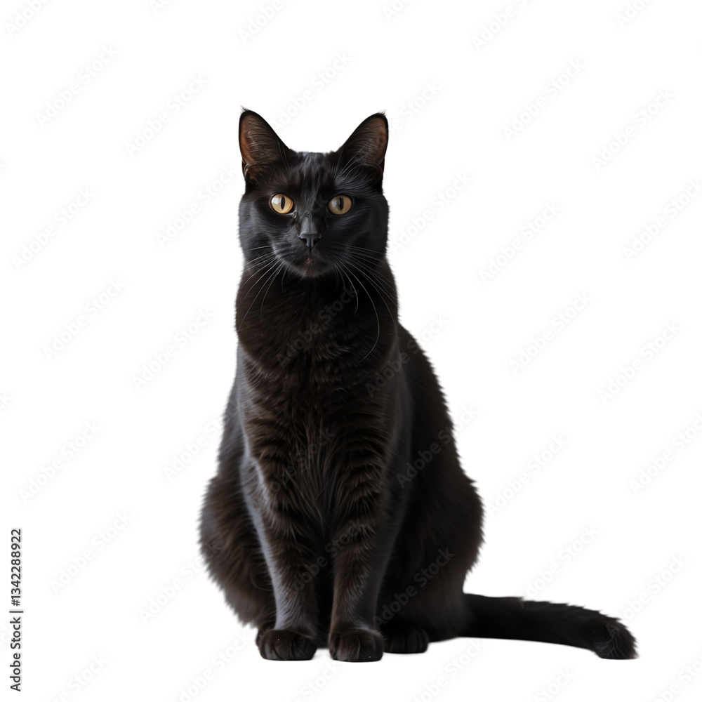Striking Black Cat with Sharp Eyes Isolated on Transparent Background. Striking Black Cat with Sharp Eyes Isolated on Transparent Background.