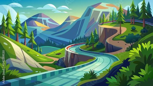 Transparent PNG available
Curvy mountain road with greenery, cut out - stock