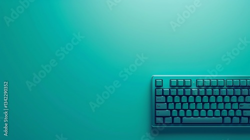 A high-quality 4K shot of a mechanical keyboard placed on a solid teal background, ultra-detailed lighting and reflections.